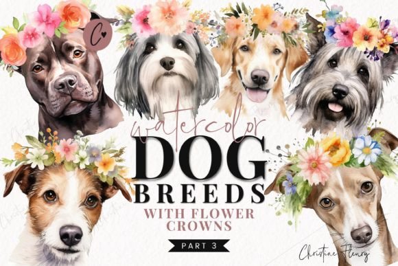 Download Watercolor Dogs with Flower Crown Part 3 - Flower Collection