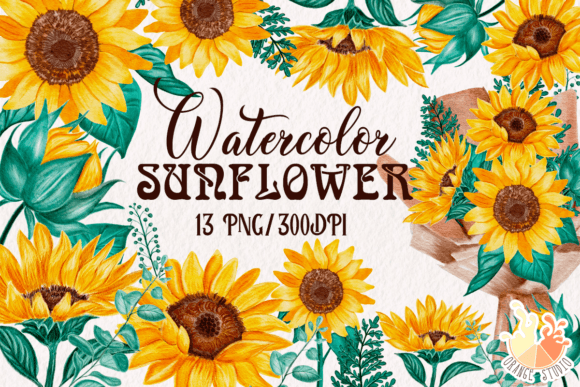 Download Watercolor Sunflower Clipart Set - Flower Collection
