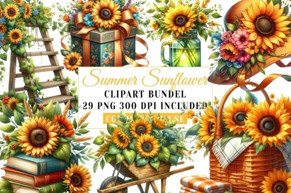 Download Watercolor Summer Sunflower Clipart Bund - Flower Collection