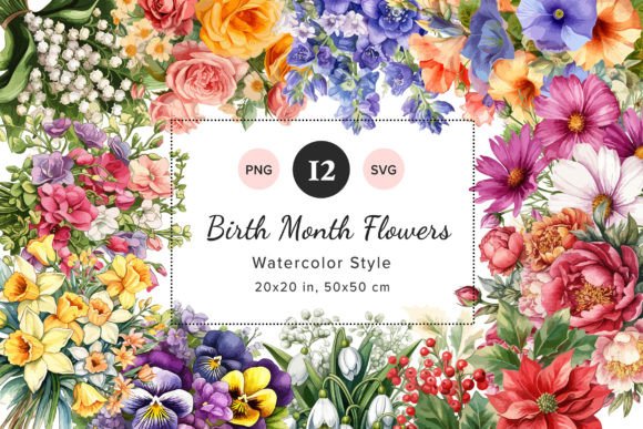 Download Watercolor Birth Flowers, SVG &amp; PNG - Flower Collection