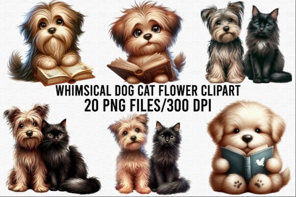 Download Whimsical Dog Cat Flower Clipart - Flower Collection