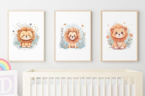 Download Set 3 Lion Smiling Nursery Wall Art Kids - Nursery Collection