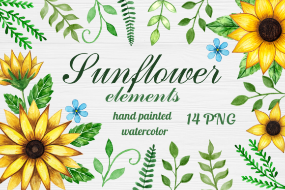 Download Watercolor Sunflower Elements Clipart - Flower Collection