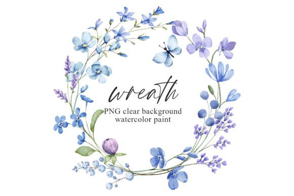 Download Wreath with Blue Watercolor Flowers, PNG - Flower Collection