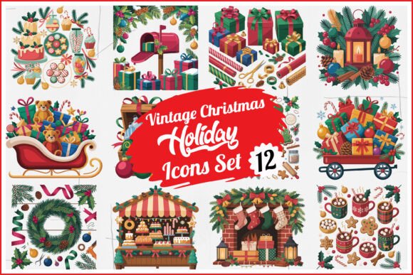 Download Vintage Christmas Holiday Clipart Bundle - Holiday clipart bundle Collection