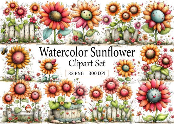 Download Watercolor Sunflower Clipart Set - Flower Collection