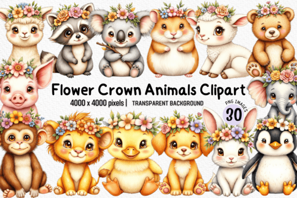 Download Flower Crown Animals Clipart PNG Bundle - Flower Collection