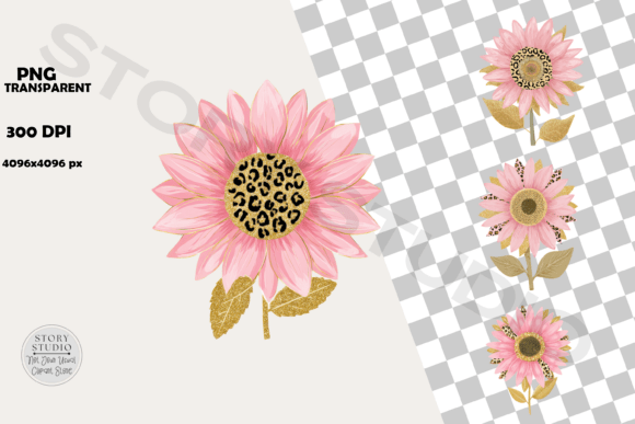 Download Pink Leopard Sunflower Clipart Set - Flower Collection