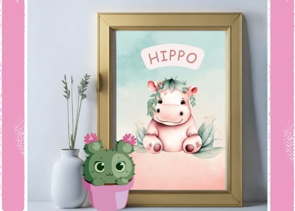 Download Hippo Watercolour Nursery Wall Art - Nursery Collection