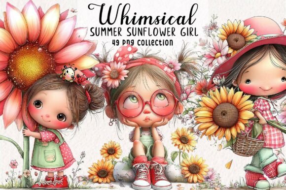 Download Whimsical Summer Sunflower Girl Clipart - Flower Collection