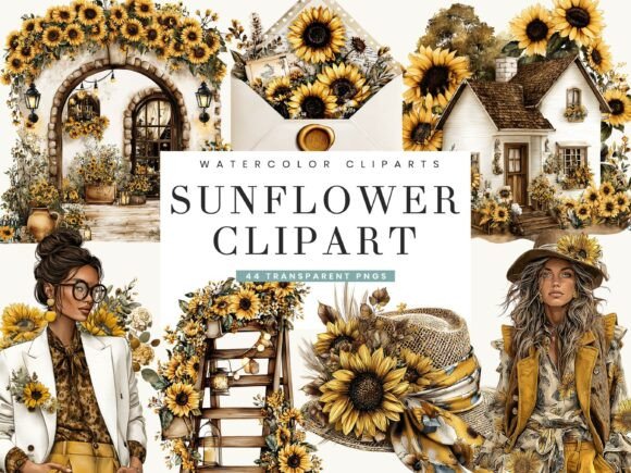 Download Watercolor Sunflower Clipart Bundle - Flower Collection