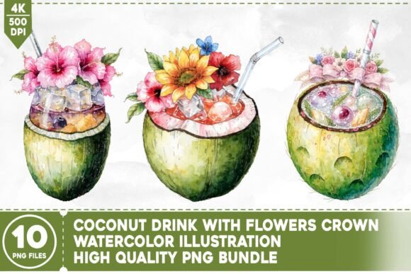 Download Coconut Drink with Flower Crown - Flower Collection