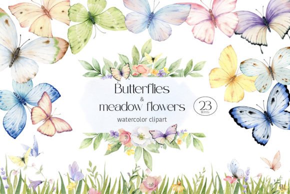 Download Watercolor Butterfly Flowers Clipart PNG - Flower Collection