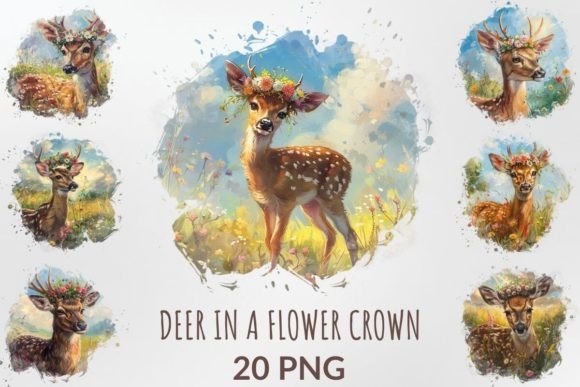 Download Watercolor Deer in a Flower Crown Bundle - Flower Collection