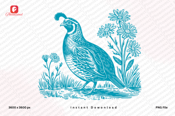 Download Vintage Wildflower Quail Bird PNG - Flower Collection