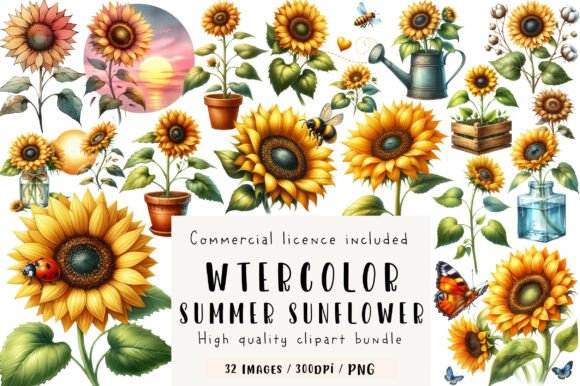 Download Watercolor Summer Sunflower Clipart - Flower Collection