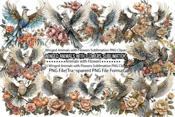 Download Winged Animals with Flowers Sublimation - Flower Collection
