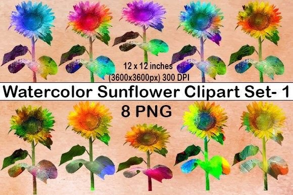 Download Watercolor Sunflower Clipart Set-1 - Flower Collection