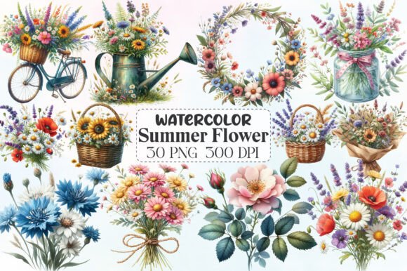 Download Watercolor Summer Flower Clipart - Flower Collection