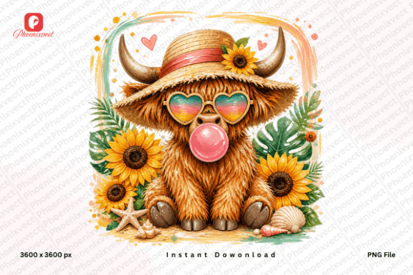 Download Sunflower Summer Highland Cow PNG - Flower Collection