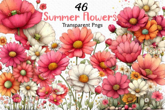Download Whimsical Summer Flowers Clipart PNG - Flower Collection