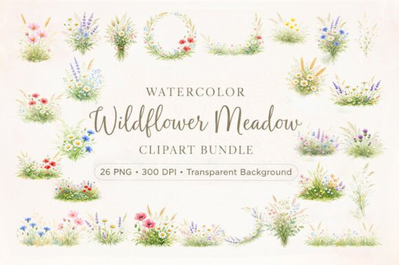 Download Watercolor-wildflower-meadow-clipart - Flower Collection