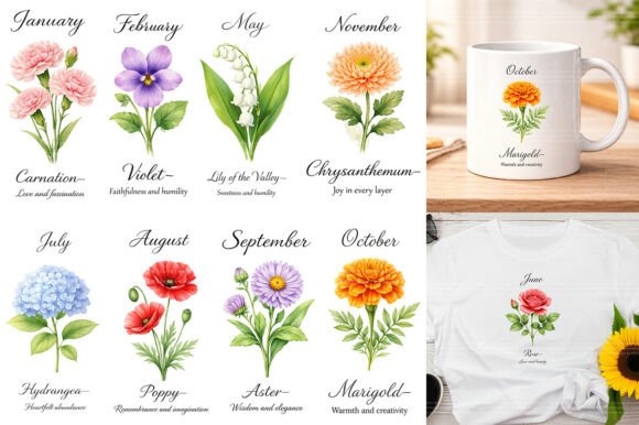 Download Watercolor Birth Month Flowers Clipart - Flower Collection