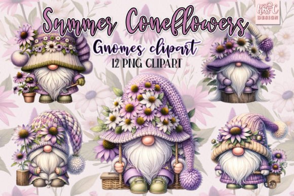 Download Watercolor Summer Coneflowers Gnomes PNG - Flower Collection