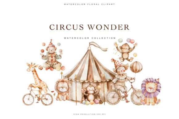 Download Watercolor Nursery Circus Clipart Set - Nursery Collection