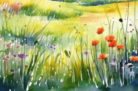 Download Watercolor Wildflower Meadow Landscape - Flower Collection