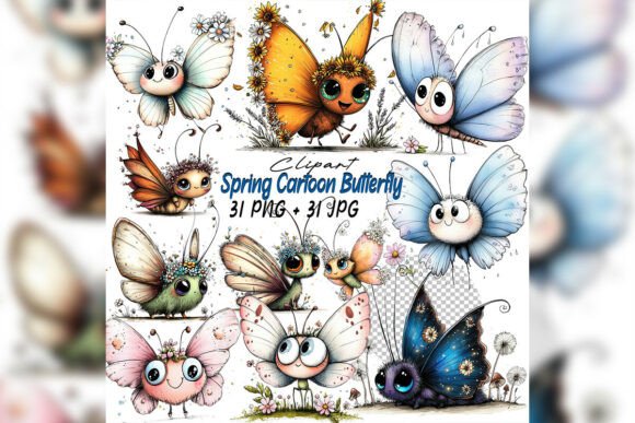 Download Whimsical Butterfly Flower Clipart Set - Flower Collection