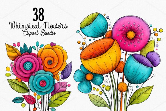 Download Whimsical Flowers Clipart Bundle - Flower Collection