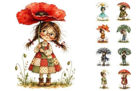 Download Watercolor Flower Umbrella Girls PNG - Flower Collection