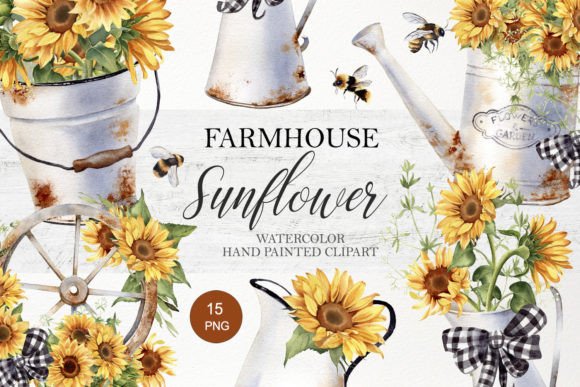 Download Watercolor Farmhouse Sunflower Clipart - Flower Collection