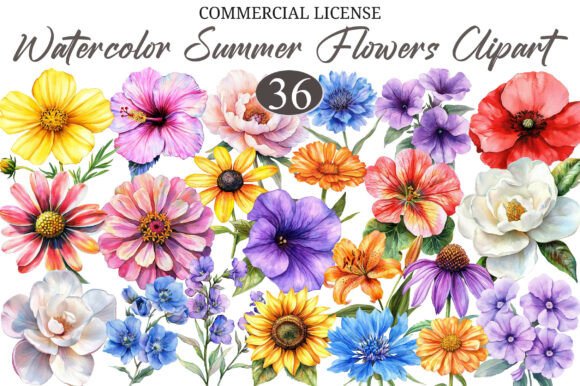 Download Whimsical Summer Flowers Clipart PNG - Flower Collection