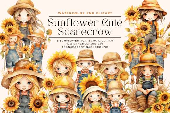 Download Watercolor Sunflower Cute Scarecrow - Flower Collection