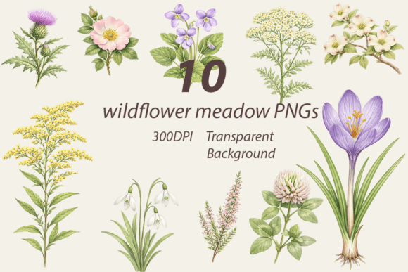 Download Wildflower Meadow Botanical PNG Bundle - Flower Collection