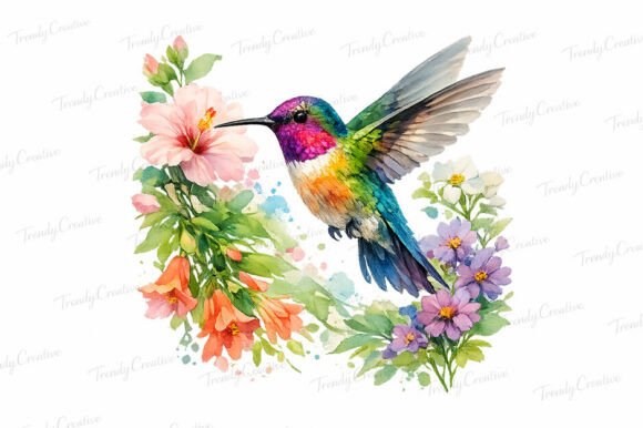 Download Floral Hummingbird Watercolor PNG - Hummingbird watercolor Collection