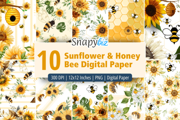 Download Seamless Sunflower Honey Bee Digital - Flower Collection