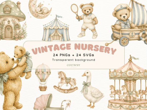 Download Vintage Nursery Watercolor Cliparts - Nursery Collection